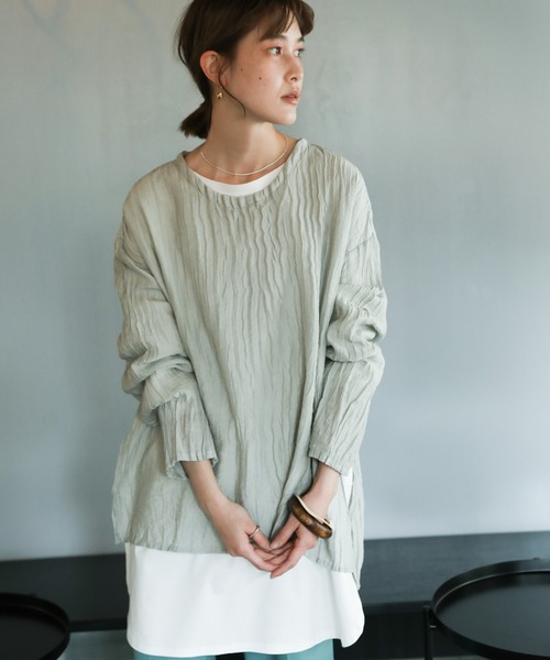 select MOCA(セレクトモカ)の「2021 SS クルーネックワッシャーポプリンブラウス(シャツ/ブラウス・レディース・オフホワイト/イエロー/グリーン・FREE)」の7枚目の写真