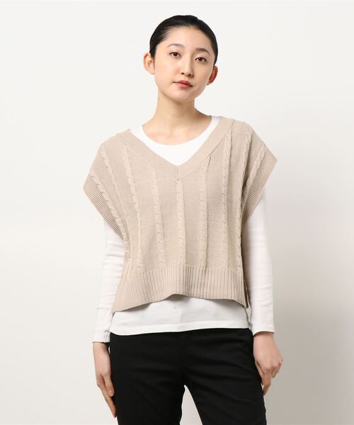 ehka sopo（エヘカソポ）の「ケーブル柄ベスト（ベスト・レディース・ブルー/キナリ/ベージュ/グリーン・ﾌﾘ-）」の3枚目の写真
