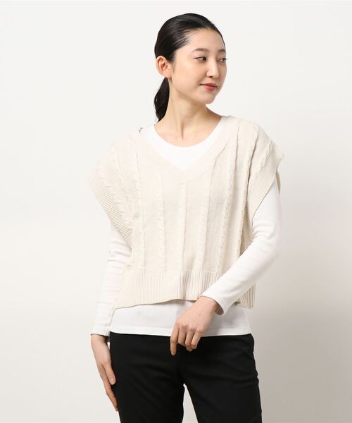 ehka sopo（エヘカソポ）の「ケーブル柄ベスト（ベスト・レディース・ブルー/キナリ/ベージュ/グリーン・ﾌﾘ-）」の8枚目の写真