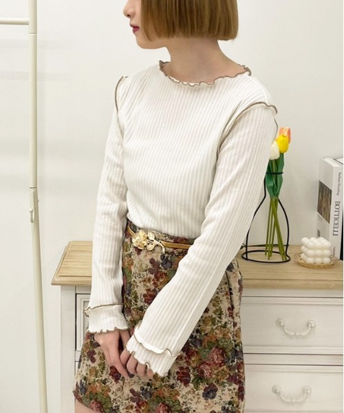 apres jour（アプレジュール）の「リブメロートップス【ZOZOTOWN限定アイテム】（Tシャツ/カットソー・レディース・ライトベージュ/モカ/アイボリー・X-LARGE/フリー）」の8枚目の写真