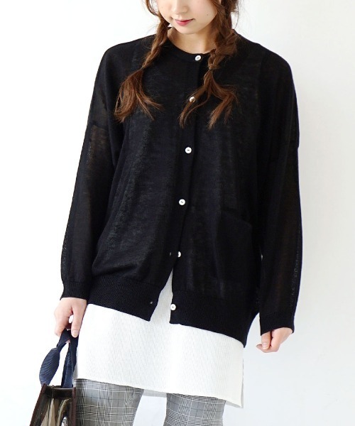 zootie（ズーティー）の「コットンリネン ドロップショルダー カーディガン（カーディガン/ボレロ・レディース・グリーン/オートミール/ブラック/ターコイズブルー/マジェンタ/マスタード/ロイヤルブルー/パープル/レッド/オレンジ・M）」の2枚目の写真