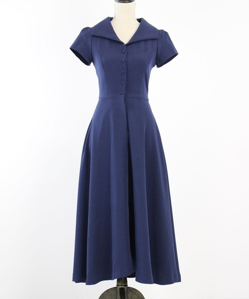 JENNE（ジェンヌ）の「スクエアカラー　フレアワンピース（ワンピース・レディース・ネイビー・SMALL/MEDIUM/LARGE）」の7枚目の写真