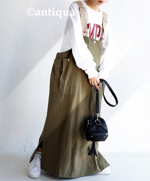antiqua（アンティカ）の「ワークサロペットスカート（スカート・レディース・ブラック/カーキ・FREE）」の10枚目の写真