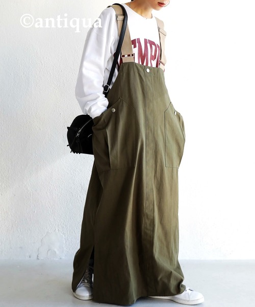 antiqua（アンティカ）の「ワークサロペットスカート（スカート・レディース・ブラック/カーキ・FREE）」の11枚目の写真