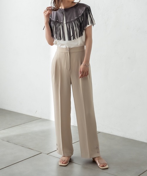 mystic(ミスティック)の「フリンジ付け衿(付け襟・レディース・チャコールグレー/ベージュ・FREE)」の3枚目の写真