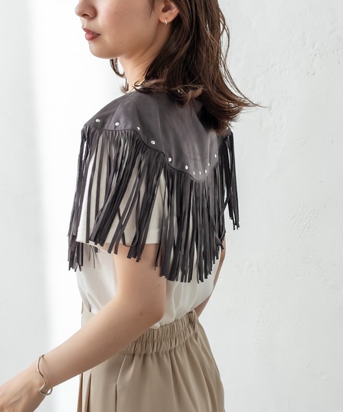 mystic(ミスティック)の「フリンジ付け衿(付け襟・レディース・チャコールグレー/ベージュ・FREE)」の9枚目の写真