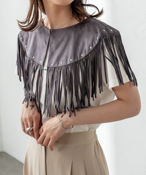 mystic(ミスティック)の「フリンジ付け衿(付け襟・レディース・チャコールグレー/ベージュ・FREE)」の11枚目の写真