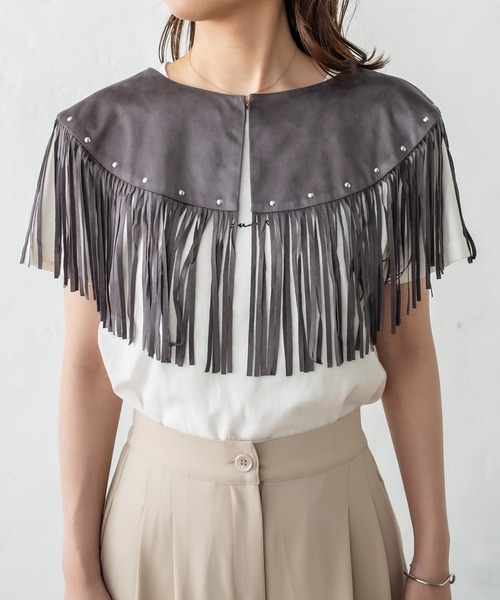 mystic(ミスティック)の「フリンジ付け衿(付け襟・レディース・チャコールグレー/ベージュ・FREE)」の14枚目の写真