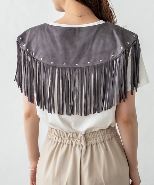 mystic(ミスティック)の「フリンジ付け衿(付け襟・レディース・チャコールグレー/ベージュ・FREE)」の18枚目の写真