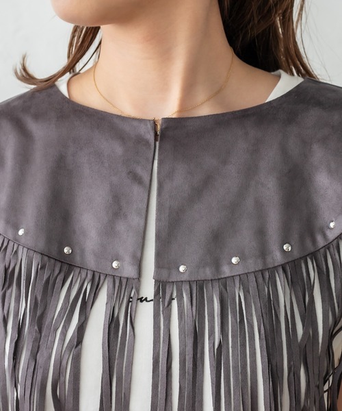 mystic(ミスティック)の「フリンジ付け衿(付け襟・レディース・チャコールグレー/ベージュ・FREE)」の4枚目の写真