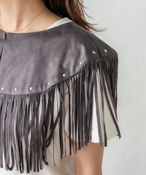 mystic(ミスティック)の「フリンジ付け衿(付け襟・レディース・チャコールグレー/ベージュ・FREE)」の6枚目の写真