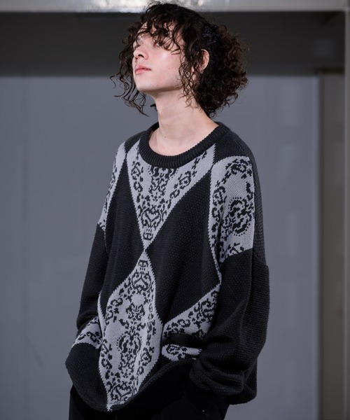 CASPER JOHN（キャスパージョン）の「Argyle Batik Knit/アーガイルバティックニット（ニット/セーター・メンズ・チャコールグレー/ベージュ・SMALL/MEDIUM/LARGE）」の2枚目の写真