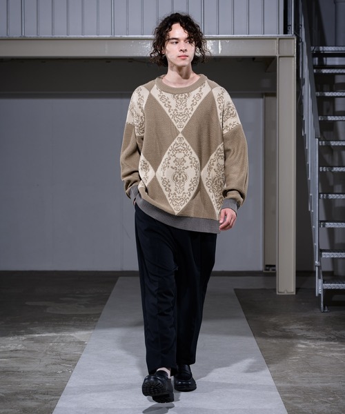 CASPER JOHN（キャスパージョン）の「Argyle Batik Knit/アーガイルバティックニット（ニット/セーター・メンズ・チャコールグレー/ベージュ・SMALL/MEDIUM/LARGE）」の8枚目の写真