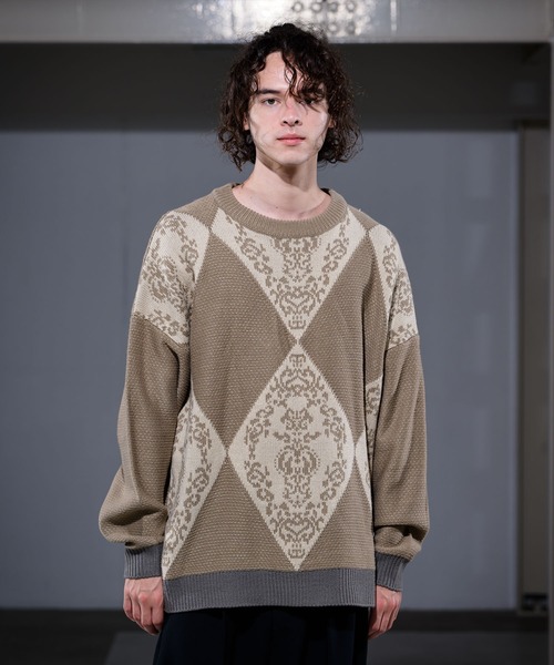 CASPER JOHN（キャスパージョン）の「Argyle Batik Knit/アーガイルバティックニット（ニット/セーター・メンズ・チャコールグレー/ベージュ・SMALL/MEDIUM/LARGE）」の9枚目の写真