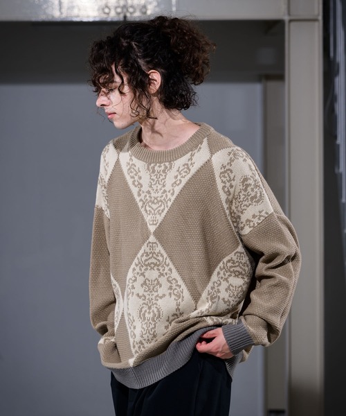 CASPER JOHN（キャスパージョン）の「Argyle Batik Knit/アーガイルバティックニット（ニット/セーター・メンズ・チャコールグレー/ベージュ・SMALL/MEDIUM/LARGE）」の11枚目の写真
