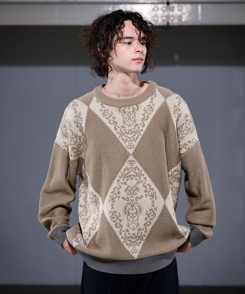 CASPER JOHN（キャスパージョン）の「Argyle Batik Knit/アーガイルバティックニット（ニット/セーター・メンズ・チャコールグレー/ベージュ・SMALL/MEDIUM/LARGE）」の10枚目の写真