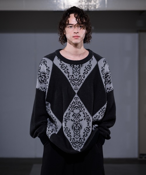 CASPER JOHN（キャスパージョン）の「Argyle Batik Knit/アーガイルバティックニット（ニット/セーター・メンズ・チャコールグレー/ベージュ・SMALL/MEDIUM/LARGE）」の5枚目の写真