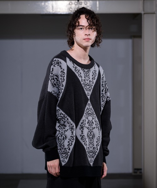 CASPER JOHN（キャスパージョン）の「Argyle Batik Knit/アーガイルバティックニット（ニット/セーター・メンズ・チャコールグレー/ベージュ・SMALL/MEDIUM/LARGE）」の4枚目の写真