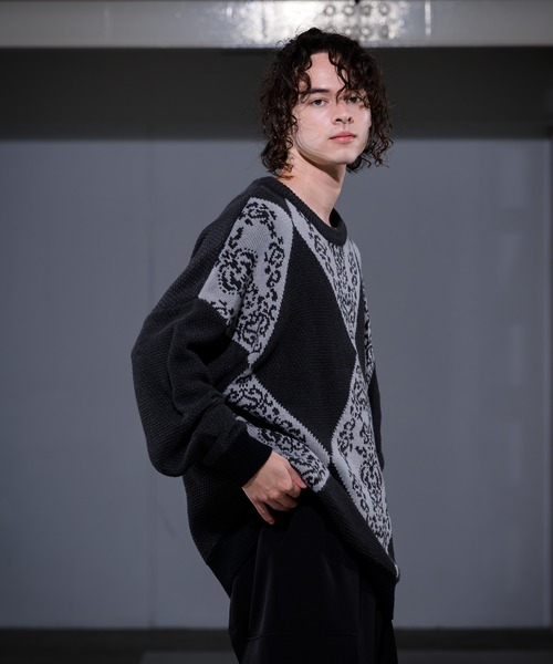 CASPER JOHN（キャスパージョン）の「Argyle Batik Knit/アーガイルバティックニット（ニット/セーター・メンズ・チャコールグレー/ベージュ・SMALL/MEDIUM/LARGE）」の6枚目の写真
