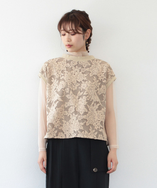 Three Four Time(スリーフォータイム)の「レースバックテーププルオーバー(Tシャツ/カットソー・レディース・ブラック/ベージュ・ONE SIZE)」の6枚目の写真