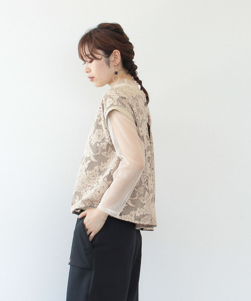 Three Four Time(スリーフォータイム)の「レースバックテーププルオーバー(Tシャツ/カットソー・レディース・ブラック/ベージュ・ONE SIZE)」の8枚目の写真