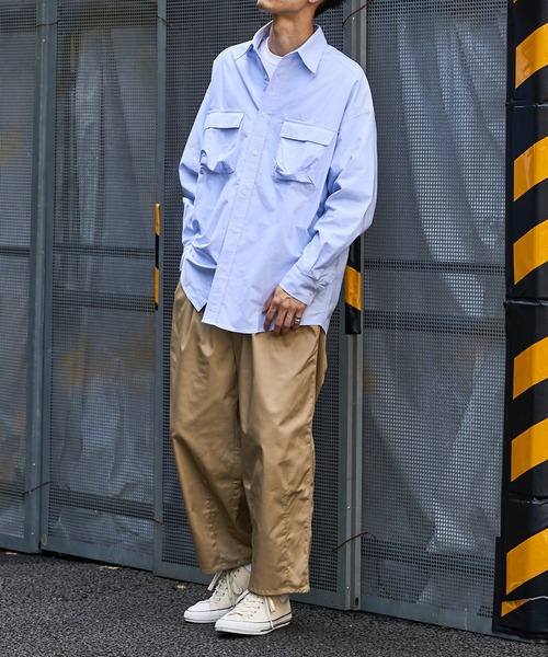 PUBLUX（パブリュクス）の「【PUBLUX/パブリュクス】ビッグシルエット CPOシャツ/オーバーサイズシャツ（シャツ/ブラウス・メンズ・ホワイト/ネイビー/サックスブルー・マルチサイズ）」の8枚目の写真