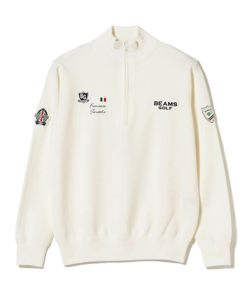 BEAMS GOLF(ビームスゴルフ)の「BEAMS GOLF PURPLE LABEL / ミラノリブ ハーフジップ ニット(ニット/セーター・メンズ・ホワイト/レッド・SMALL/MEDIUM/LARGE/X-LARGE)」の2枚目の写真
