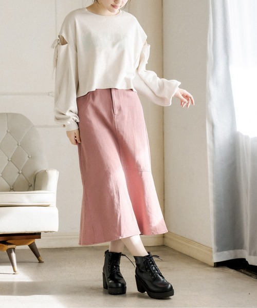 OLIVE des OLIVE（オリーブデオリーブ）の「肩開き裏毛プルオーバー（スウェット・レディース・アイボリー/ブラウン/ミント・FREE）」の9枚目の写真