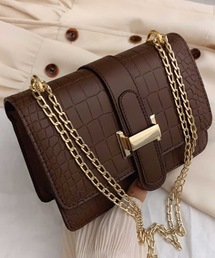 クロコ風フロントベルトショルダーバッグ