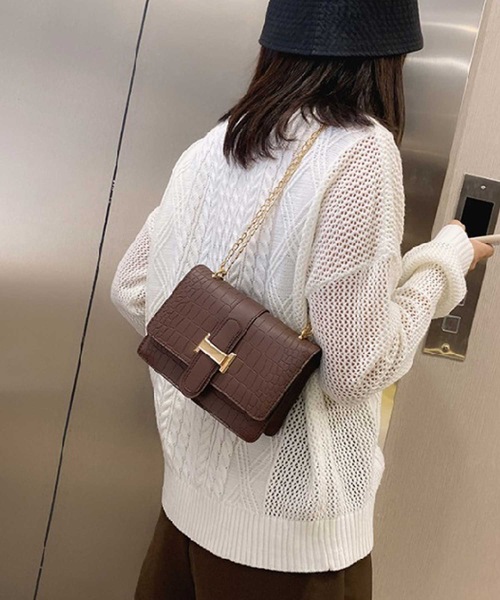 LUGG NAGG（ラグナグ）の「クロコ風フロントベルトショルダーバッグ（ショルダーバッグ・レディース・ブラウン/ライトグリーン/ブラック/オフホワイト・FREE）」の9枚目の写真