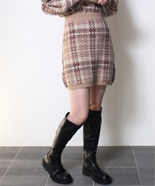one way（ワンウェイ）の「【oneway】チェックツイードニットスカート（スカート・レディース・ホワイト/ブラック/ベージュ・FREE）」の3枚目の写真