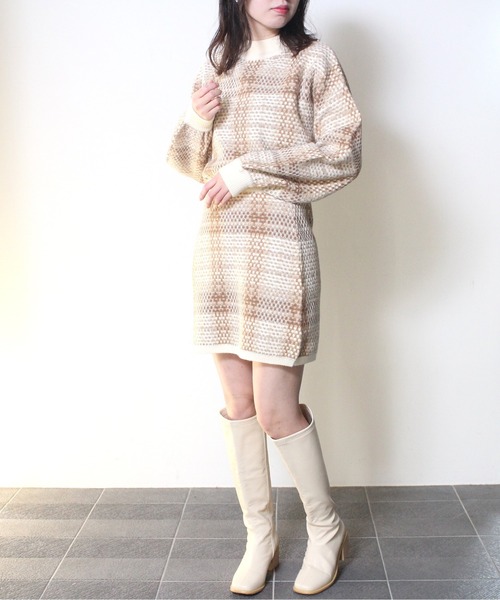 one way（ワンウェイ）の「【oneway】チェックツイードニットスカート（スカート・レディース・ホワイト/ブラック/ベージュ・FREE）」の6枚目の写真