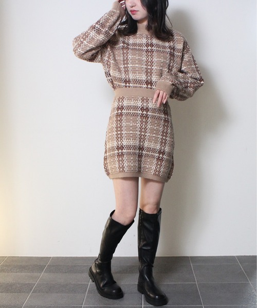 one way（ワンウェイ）の「【oneway】チェックツイードニットスカート（スカート・レディース・ホワイト/ブラック/ベージュ・FREE）」の14枚目の写真