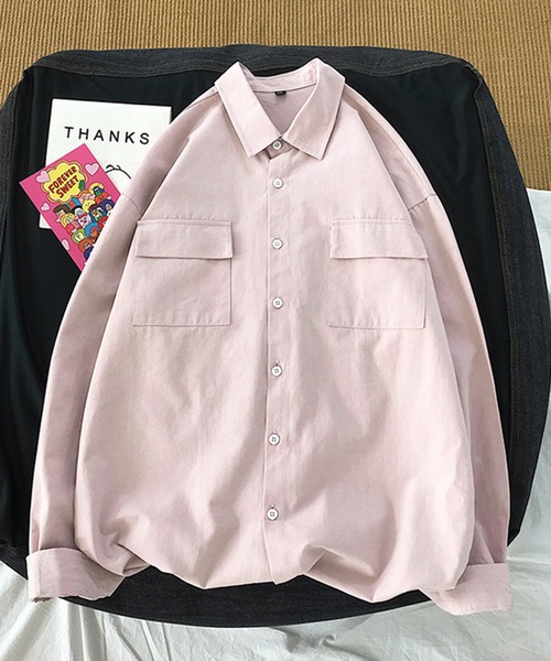 Anuenue(アヌエヌエ)の「メンズ ダブルポケット長袖シャツ(シャツ/ブラウス・メンズ・ホワイト/ブラック/カーキ/ピンク/イエロー/グリーン/ブルーグレー・2L/3L/M/L/S)」の7枚目の写真