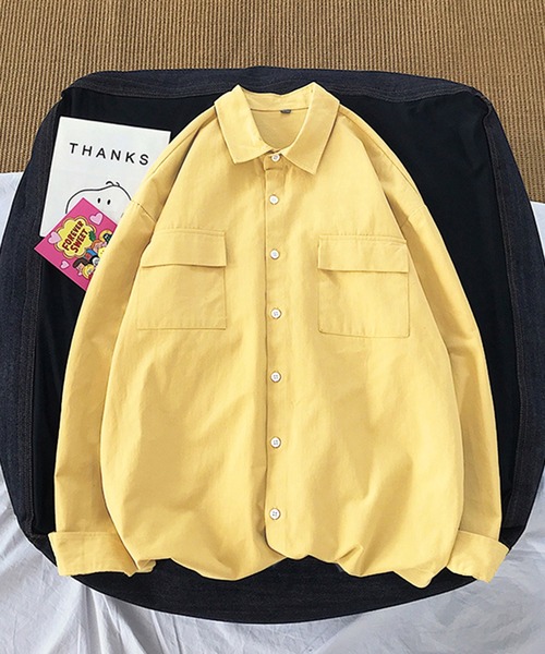 Anuenue(アヌエヌエ)の「メンズ ダブルポケット長袖シャツ(シャツ/ブラウス・メンズ・ホワイト/ブラック/カーキ/ピンク/イエロー/グリーン/ブルーグレー・2L/3L/M/L/S)」の6枚目の写真