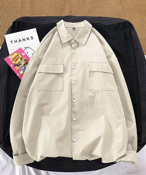 Anuenue(アヌエヌエ)の「メンズ ダブルポケット長袖シャツ(シャツ/ブラウス・メンズ・ホワイト/ブラック/カーキ/ピンク/イエロー/グリーン/ブルーグレー・2L/3L/M/L/S)」の5枚目の写真