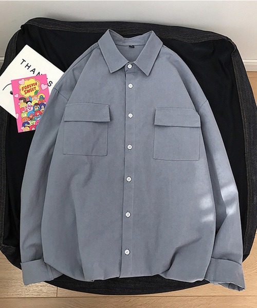 Anuenue(アヌエヌエ)の「メンズ ダブルポケット長袖シャツ(シャツ/ブラウス・メンズ・ホワイト/ブラック/カーキ/ピンク/イエロー/グリーン/ブルーグレー・2L/3L/M/L/S)」の4枚目の写真