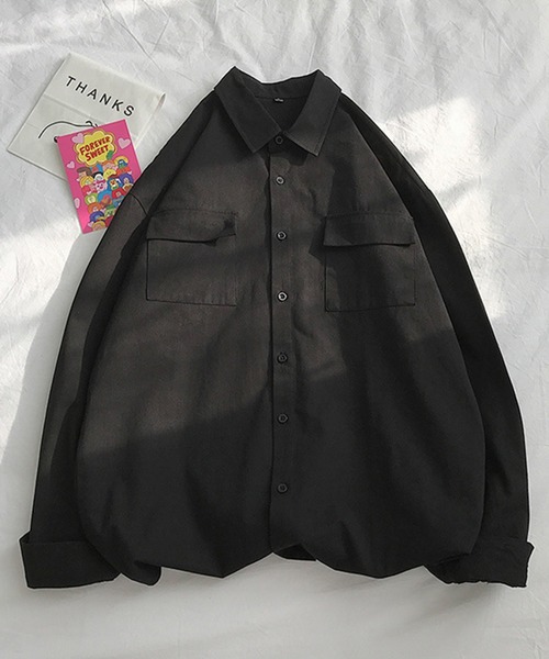 Anuenue(アヌエヌエ)の「メンズ ダブルポケット長袖シャツ(シャツ/ブラウス・メンズ・ホワイト/ブラック/カーキ/ピンク/イエロー/グリーン/ブルーグレー・2L/3L/M/L/S)」の3枚目の写真