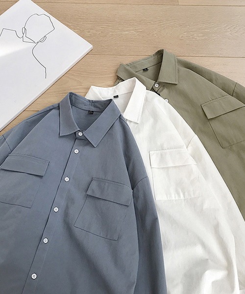 Anuenue(アヌエヌエ)の「メンズ ダブルポケット長袖シャツ(シャツ/ブラウス・メンズ・ホワイト/ブラック/カーキ/ピンク/イエロー/グリーン/ブルーグレー・2L/3L/M/L/S)」の9枚目の写真