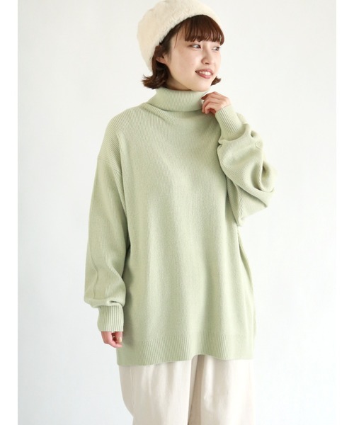 Samansa Mos2（サマンサ モスモス）の「【シアバター】タートルゆるニット（ニット/セーター・レディース・オフホワイト/グリーン/グレー/チャコール/ピンク/ベージュ・ﾌﾘ-）」の5枚目の写真