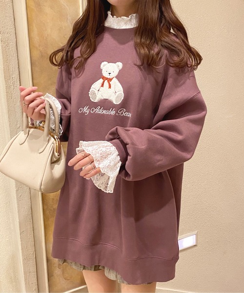 apres jour（アプレジュール）の「くま刺繍スウェットワンピース【ZOZOTOWN限定アイテム】（ワンピース・レディース・ライトベージュ/アイボリー/ブラック/スモークピンク・フリー/X-LARGE）」の4枚目の写真