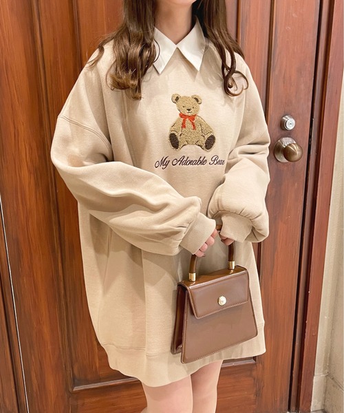 apres jour（アプレジュール）の「くま刺繍スウェットワンピース【ZOZOTOWN限定アイテム】（ワンピース・レディース・ライトベージュ/アイボリー/ブラック/スモークピンク・フリー/X-LARGE）」の3枚目の写真
