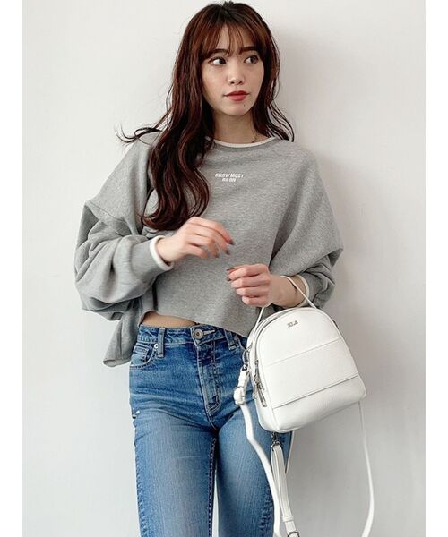 GYDA（ジェイダ）の「バイカラーショートルーズスウェットトップス（スウェット・レディース・オフホワイト/グレー/ベージュ・FREE）」の12枚目の写真