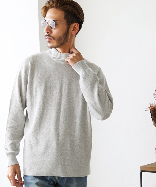 roshell（ロシェル）の「ミラノリブモックネックニット セーター（手洗いOK）（ニット/セーター・メンズ・ホワイト/モカ/グレー/ブラック/ネイビー・SMALL/LARGE/X-LARGE/MEDIUM）」の4枚目の写真