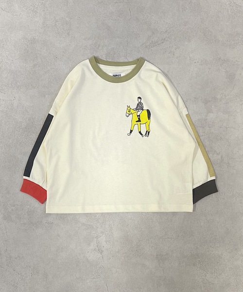 HOGAN RANCH WEAR（ホーガンランチウエア）の「ソデリブビッグロンT（H-6879/90～140cm）（Tシャツ/カットソー・キッズ・グレー/サンドベージュ/オフホワイト・90/100/110/120/130/140）」の2枚目の写真