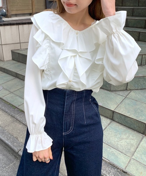 OLIVE des OLIVE（オリーブデオリーブ）の「たくさんフリルブラウス（シャツ/ブラウス・レディース・ホワイト/ブラック/オフホワイト・FREE）」の14枚目の写真
