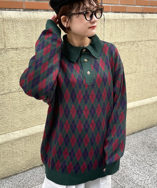 CPCM（シーピーシーエム）の「アソート柄ニットポロシャツ（ポロシャツ・メンズ・ネイビー/オフホワイト/グリーン・MEDIUM/LARGE）」の4枚目の写真