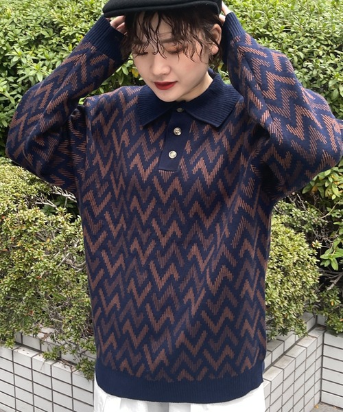 CPCM（シーピーシーエム）の「アソート柄ニットポロシャツ（ポロシャツ・メンズ・ネイビー/オフホワイト/グリーン・MEDIUM/LARGE）」の5枚目の写真