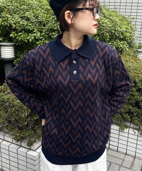 CPCM（シーピーシーエム）の「アソート柄ニットポロシャツ（ポロシャツ・メンズ・ネイビー/オフホワイト/グリーン・MEDIUM/LARGE）」の17枚目の写真