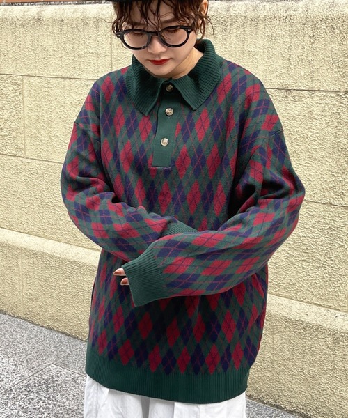 CPCM（シーピーシーエム）の「アソート柄ニットポロシャツ（ポロシャツ・メンズ・ネイビー/オフホワイト/グリーン・MEDIUM/LARGE）」の11枚目の写真